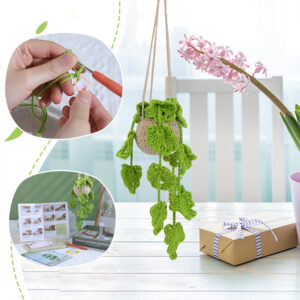 Crochet material pack - Green herringbone hollow hanging basket decorative pot hanging piece