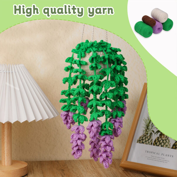 Hot-selling new product - Purple flower long-style green plant hanging basket hanger hook knitting material package DIY handmade milk cotton wool ball