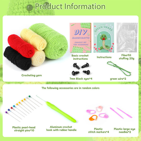 New animal crochet material pack - green small snake, made of high-quality milk cotton material