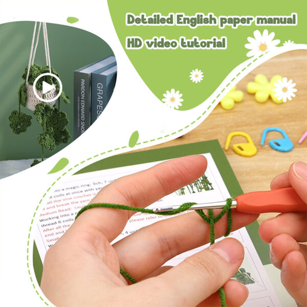 Crochet material pack - Qiu Xiang Green Hollow Hanging Basket Milk Cotton Ball Thread Crochet Home Decor Item