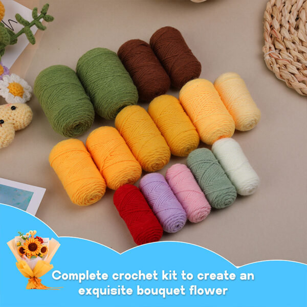主图-08 Crochet material pack - realistic handmade sunflower bouquet ornament as a birthday gift decoration
