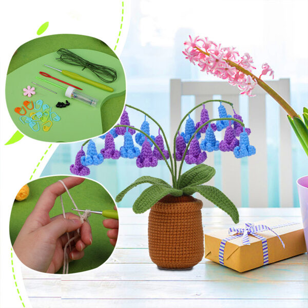 Crochet material pack - Bluebell flower pot plant decoration DIY handcraft for living room and bedroom decorative items as gifts