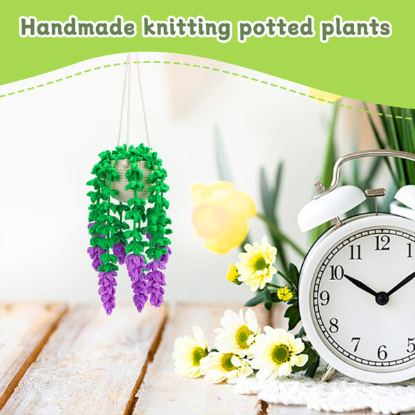 Hot-selling new product - Purple flower long-style green plant hanging basket hanger hook knitting material package DIY handmade milk cotton wool ball