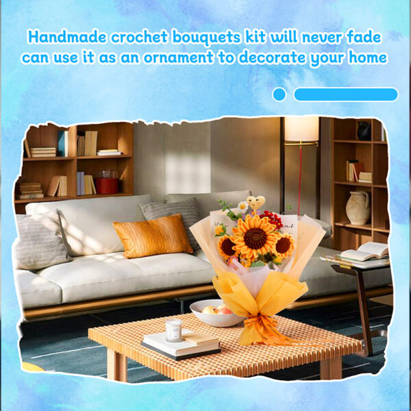 主图-09 Crochet material pack - realistic handmade sunflower bouquet ornament as a birthday gift decoration