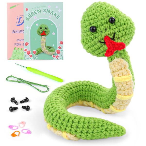 New animal crochet material pack - green small snake, made of high-quality milk cotton material