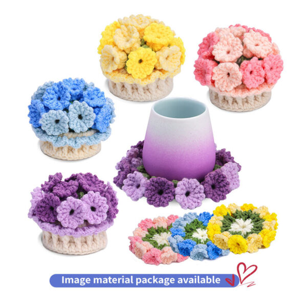 主图-10 Newly launched best-selling crochet material package - four-color coasters with creative flower pot decoration for interior design.