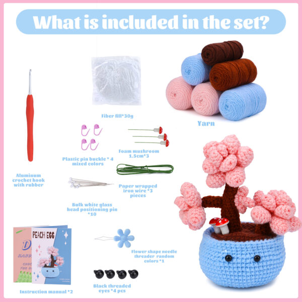 主图-03 Best-selling crochet material package for making small potted plants, egg-shaped decorations for the office, mini woolen knitted gifts, wool balls