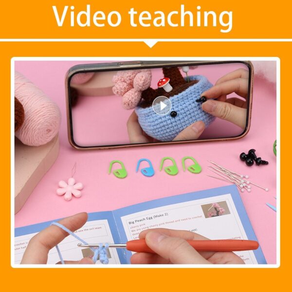 主图-04 Best-selling crochet material package for making small potted plants, egg-shaped decorations for the office, mini woolen knitted gifts, wool balls