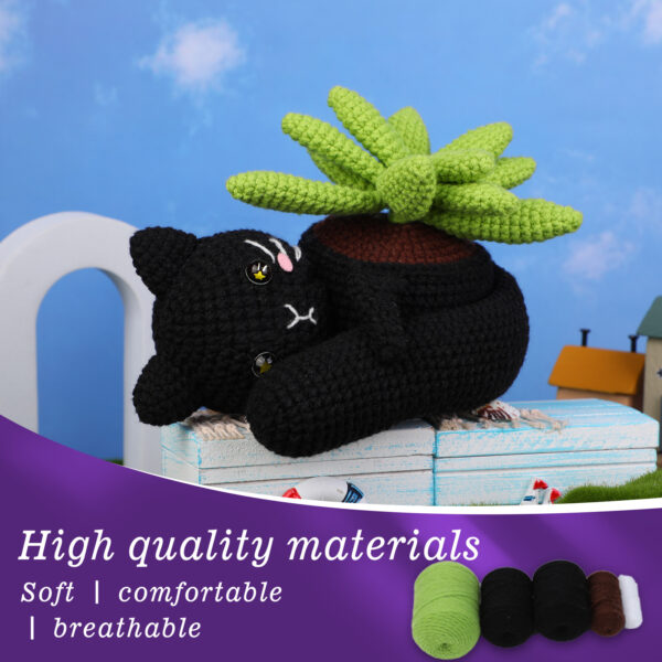 Crochet material pack - Handmade cat pot plant fine-spun yarn table decoration ornament