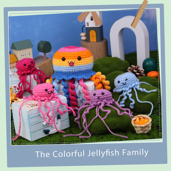 Crochet material pack - colorful jellyfish family children's room cute hanging ornament handmade wool product