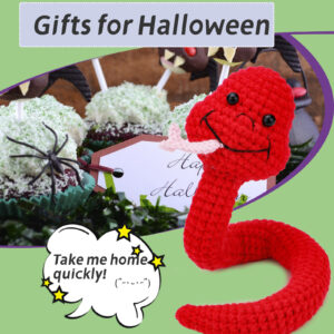 Crochet material package - New animal red small snake - English video tutorial - Handmade wool knitting - Children's toy