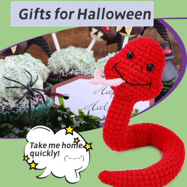 Crochet material package - New animal red small snake - English video tutorial - Handmade wool knitting - Children's toy