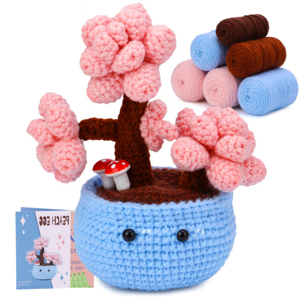 主图-06 Best-selling crochet material package for making small potted plants, egg-shaped decorations for the office, mini woolen knitted gifts, wool balls