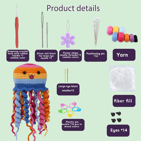 Crochet material pack - colorful jellyfish family children's room cute hanging ornament handmade wool product