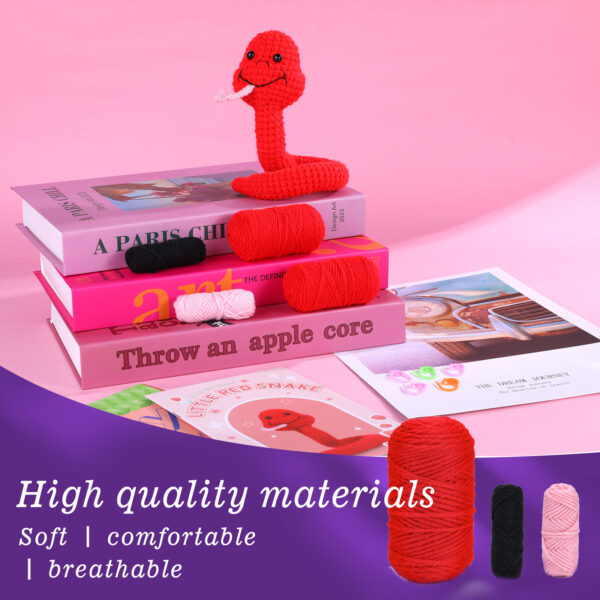 Crochet material package - New animal red small snake - English video tutorial - Handmade wool knitting - Children's toy