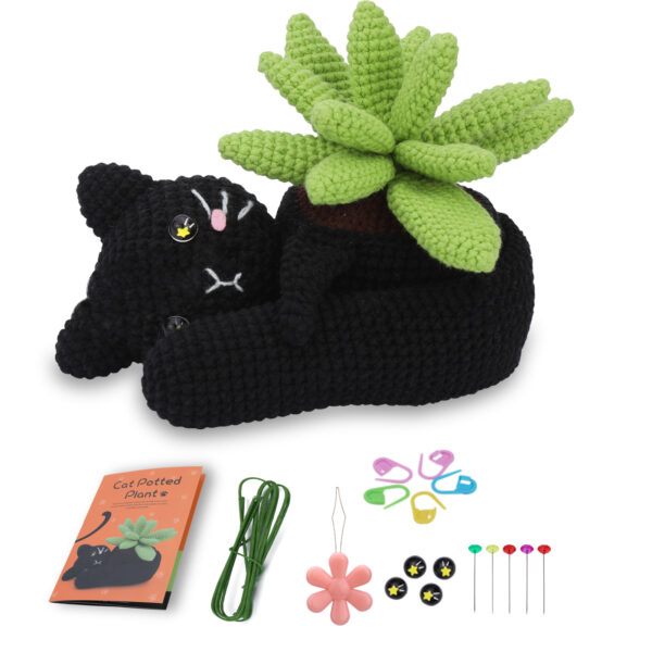Crochet material pack - Handmade cat pot plant fine-spun yarn table decoration ornament