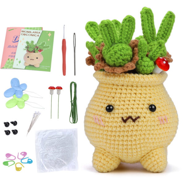 主图-10 Yarn crochet material pack, milk cotton thread, woven blue halo pot plant DIY decoration item