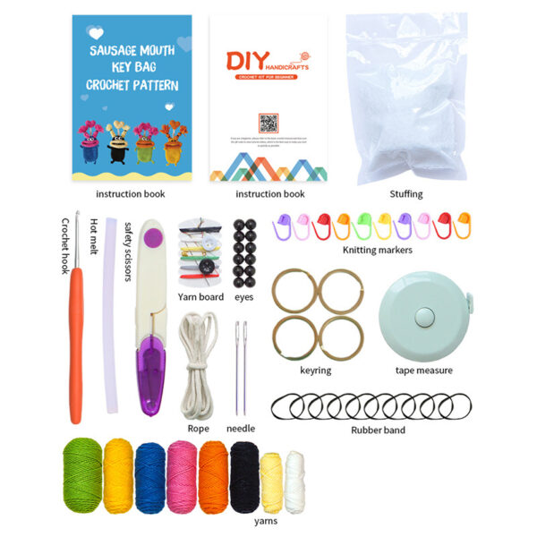 主图-09 Beginner's Handmade DIY Crochet Craft Kit - Yarn for a Fun Keychain Bag
