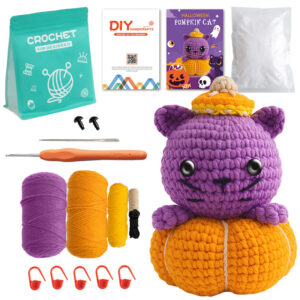 New Halloween pumpkin kitten crochet material pack - beginner knitting DIY wool ball