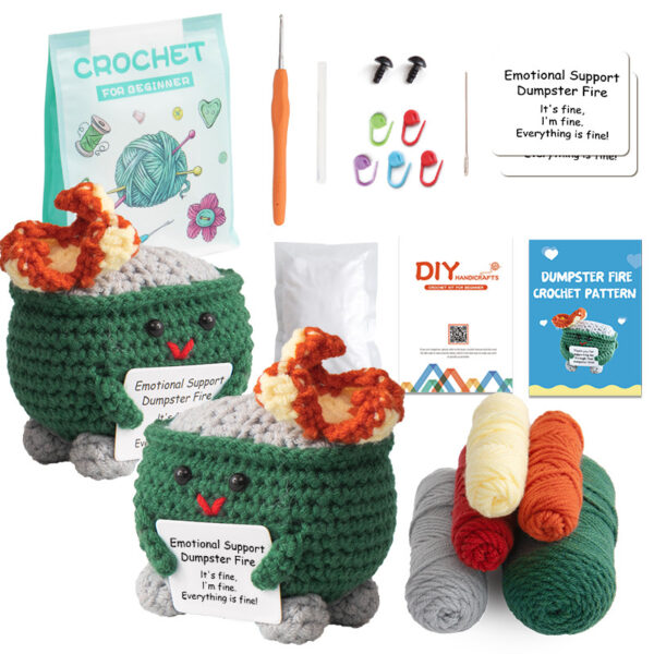 Emotional Card Fire Extinguisher Doll Crochet Material Pack Handmade DIY Knitting Yarn Set