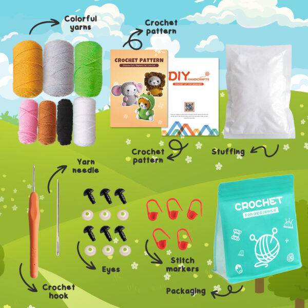 主图-08 Yarn crochet kit for making handmade DIY knitted and crocheted wool balls for small cat animal figurines as decorative items