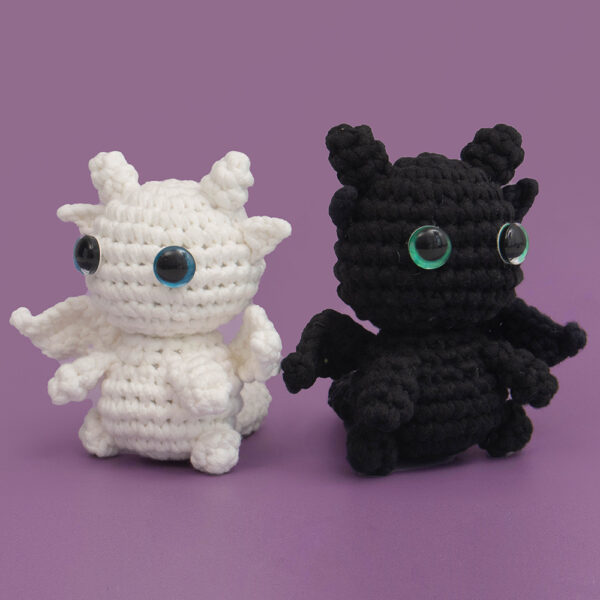 New DIY handmade crochet doll material pack made of genuine cotton, black and white, with no teeth, featuring fur-like yarn for knitting.