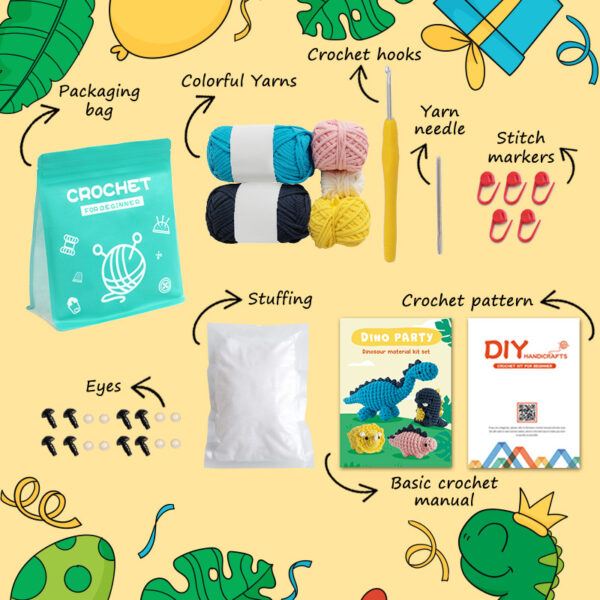 Handmade DIY Dinosaur Doll Crochet Material Pack - Pure Cotton Doll Set