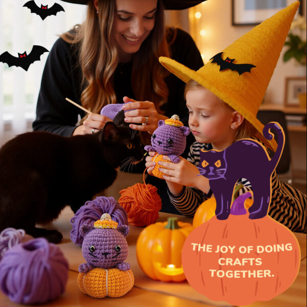 New Halloween pumpkin kitten crochet material pack - beginner knitting DIY wool ball