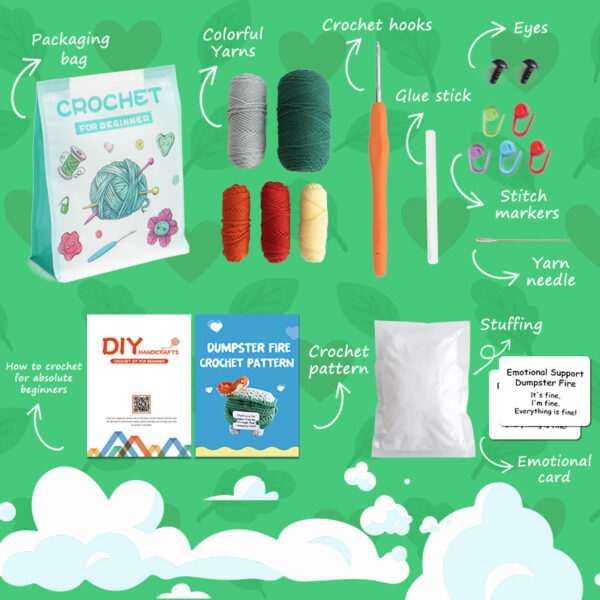 Emotional Card Fire Extinguisher Doll Crochet Material Pack Handmade DIY Knitting Yarn Set