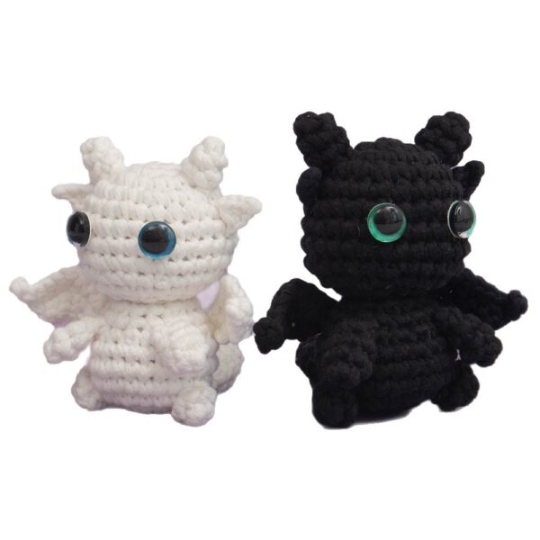 New DIY handmade crochet doll material pack made of genuine cotton, black and white, with no teeth, featuring fur-like yarn for knitting.