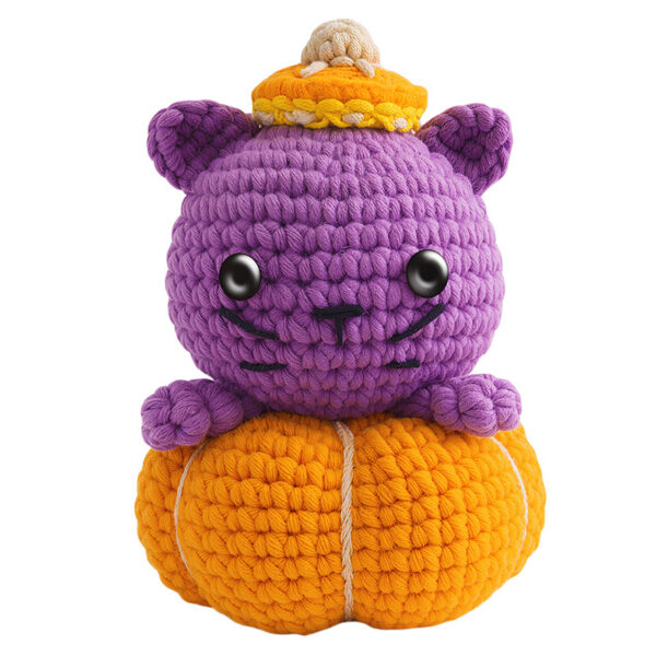 New Halloween pumpkin kitten crochet material pack - beginner knitting DIY wool ball