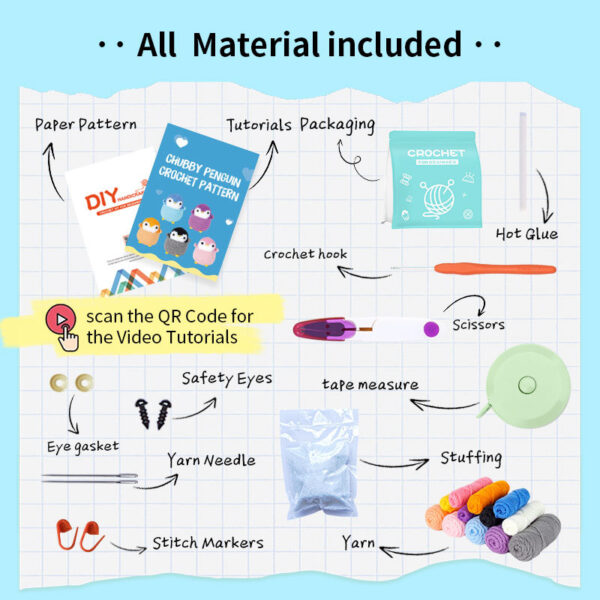 主图-08 New knitted doll material pack - crochet needles - DIY penguin wool knitted ornament - hand mixed yarn ball doll