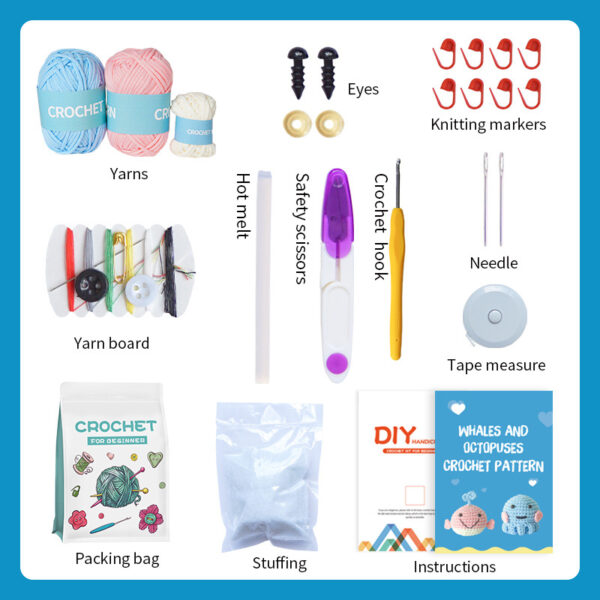 主图-08 Crochet material pack for DIY handmade knitting of cute doll ornaments and wool balls knitting material pack