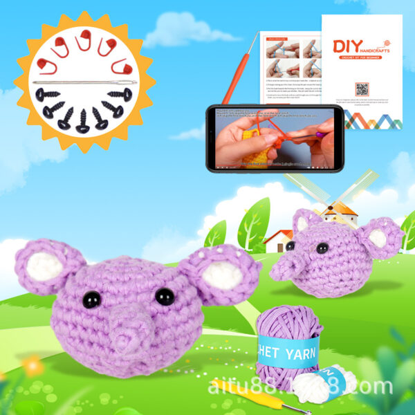 主图-08 New crochet material pack for DIY handmade knitting of elephant-shaped plush keychains with wool