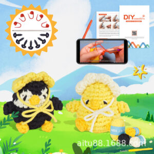 Crochet material pack for making DIY handcrafted penguin doll hanging ornaments with wool balls