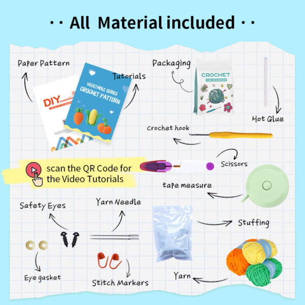 Crochet material pack - vegetable set - beginner's craft DIY knitting of coarse yarn balls