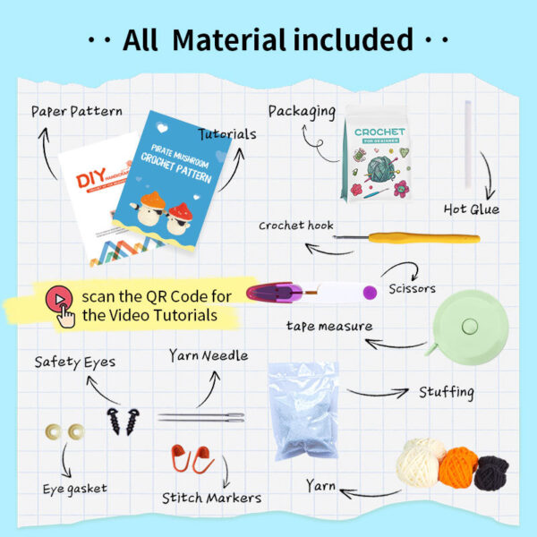 主图-08 New crochet material pack for DIY hand-knitting of wool balls and knitting sets featuring mushrooms