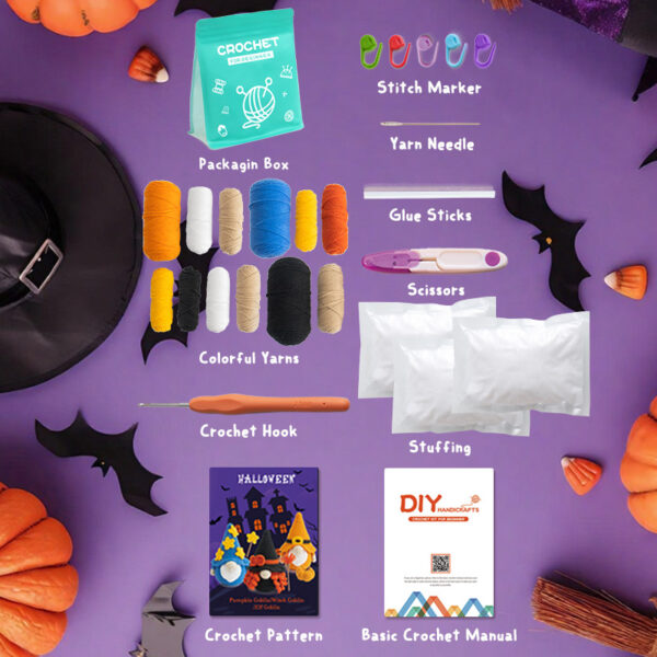 主图-08 New Halloween handmade crochet goblin doll yarn material pack - DIY doll crochet knitting material pack
