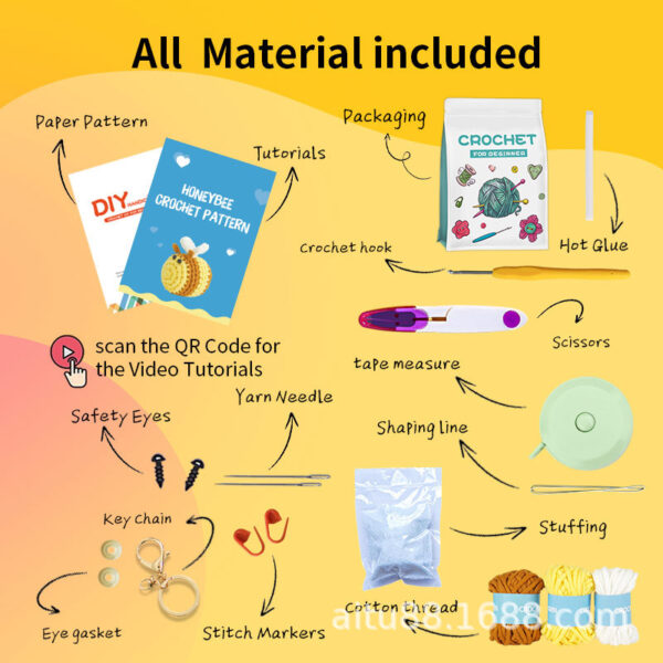 主图-09 Best-selling crochet material package for DIY hand-knitted wool ball bee doll keychain