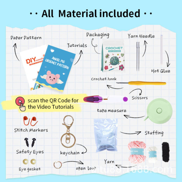 New crochet material pack for DIY handcrafted wool ball pig-shaped doll keychain