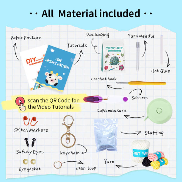 New crochet material pack for DIY handmade knitting of cow doll wool ornaments keychain set trendy