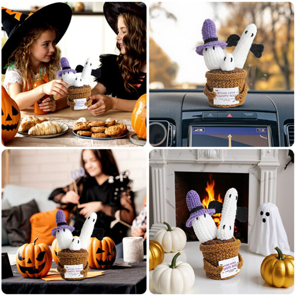New Halloween wool crochet funny ghost doll pot plant finished product positive card pumpkin pot plant