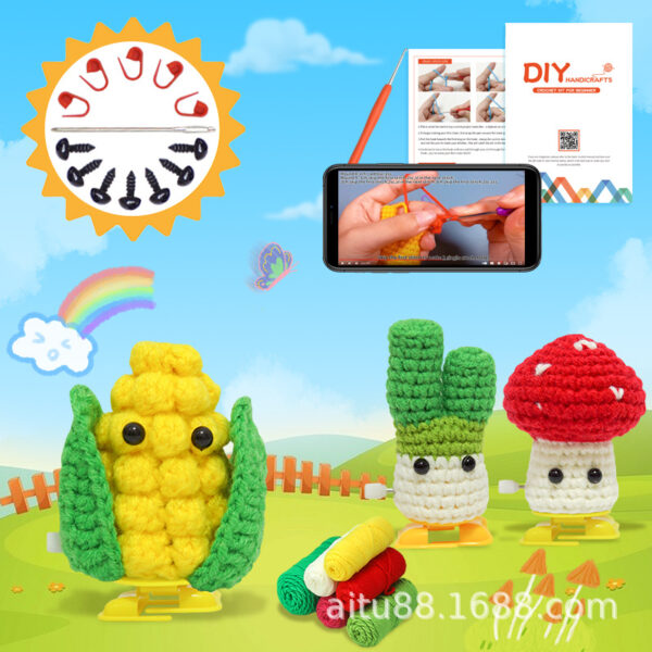 Best-selling crochet material packs for DIY wool sets, walking vegetable toys, and decorative items.
