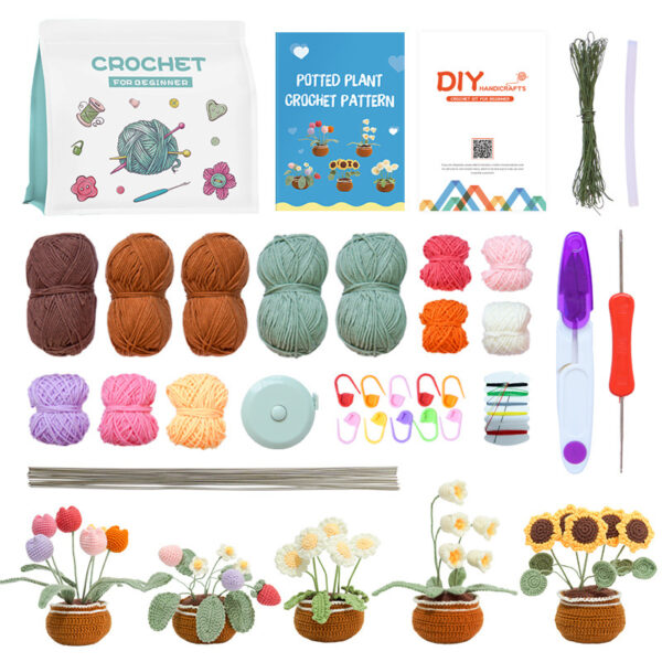 Crochet material pack for hand-knitting DIY large potted plant wool table decoration item