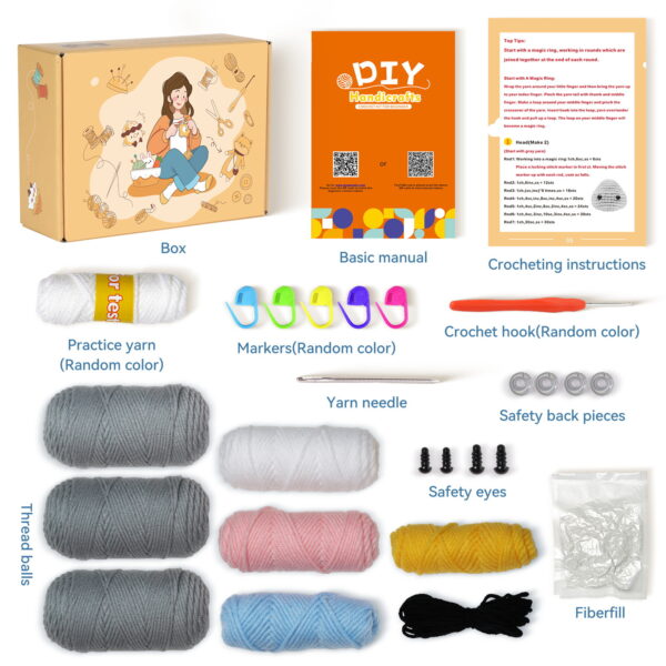主图-07 New wool knitting kit material pack with cute elephant doll for DIY knitting during Christmas season