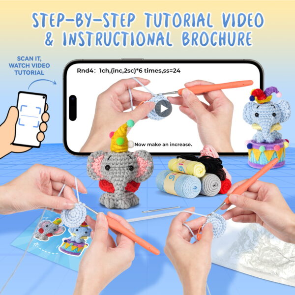 New crochet kit material pack - doll mini small elephant - without fork - stuffed cotton - handcrafted - DIY - knitting