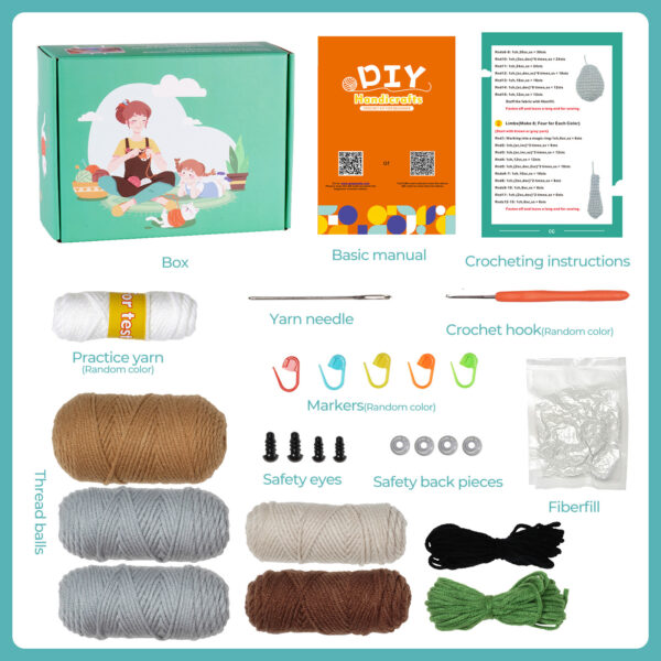 Crochet kit - Materials pack for making a stuffed sloth and koala DIY knitting project