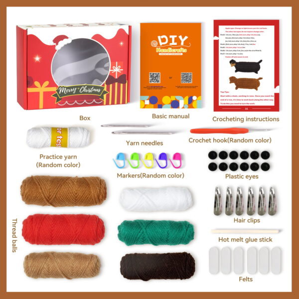 New crochet kit material pack doll Christmas sausage dog hairpin handmade DIY knitting Christmas