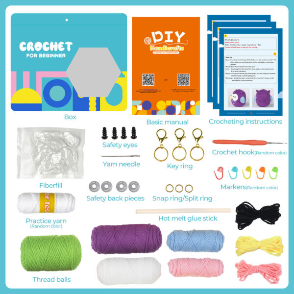 主图-08 Crochet material pack for DIY making of dolls - frogs, owls and rabbits with knitting