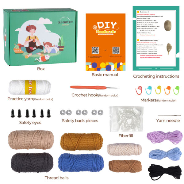 Crochet kit, material pack, doll, dog set, handmade DIY knitting